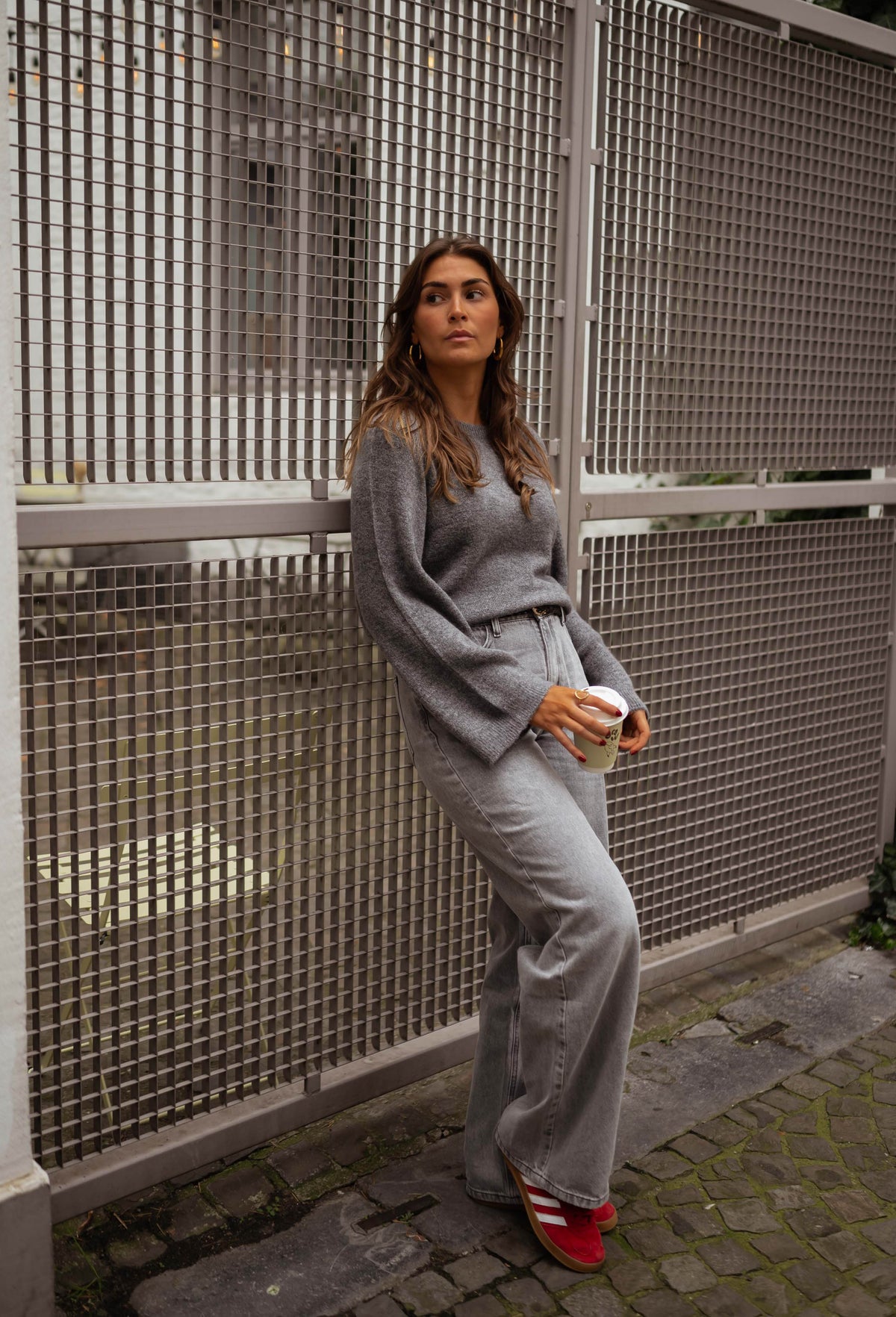 Grey Drop Shoulder Knit Sweater