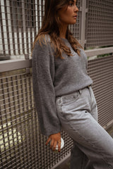 Grey Drop Shoulder Knit Sweater