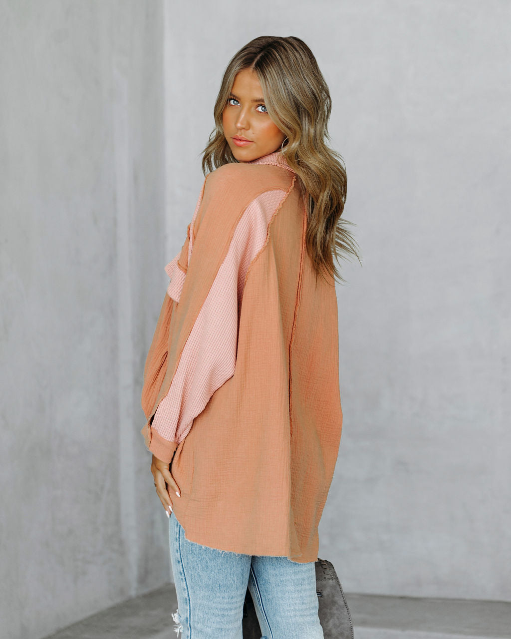 Radford Cotton Thermal Button Down Tunic - Coral - FINAL SALE