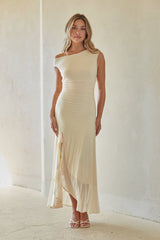 Beige One Shoulder Bodycon Maxi Dress