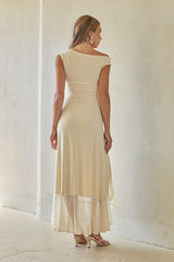 Beige One Shoulder Bodycon Maxi Dress