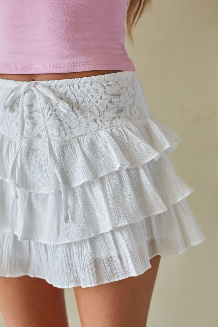 White Tiered Ruffle Mini Skort