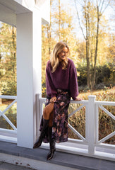 Purple Floral Long Sleeves Maxi Dress