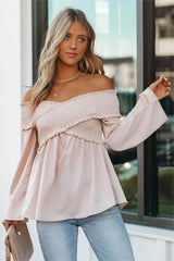 Rosie Smocked Off The Shoulder Top - Sandshell