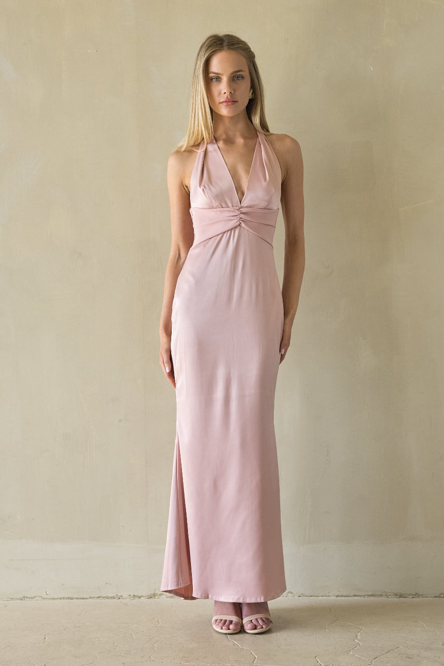 Elegant Satin Halter Maxi Dress