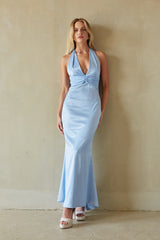 Elegant Satin Halter Maxi Dress