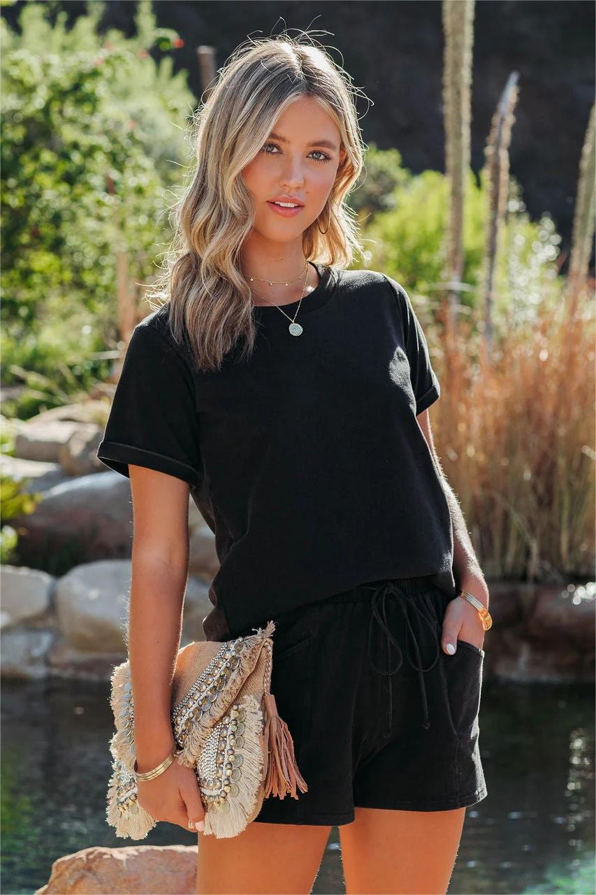 Saylor Cotton Blend Tee - Worn Black