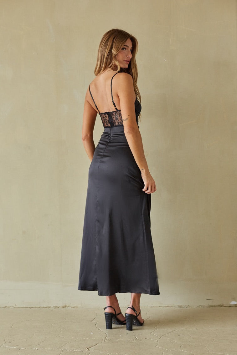 Black Crochet Lace Insert Maxi Dress