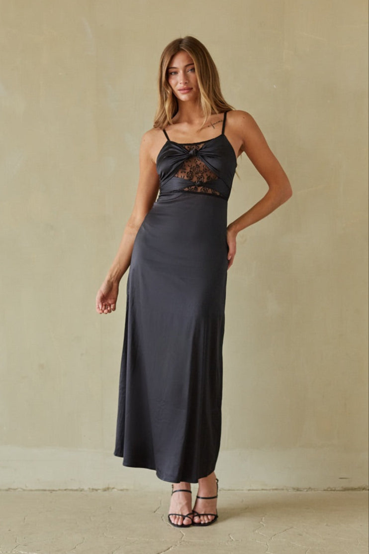 Black Crochet Lace Insert Maxi Dress