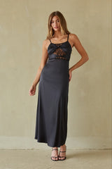 Black Crochet Lace Insert Maxi Dress