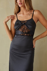 Black Crochet Lace Insert Maxi Dress