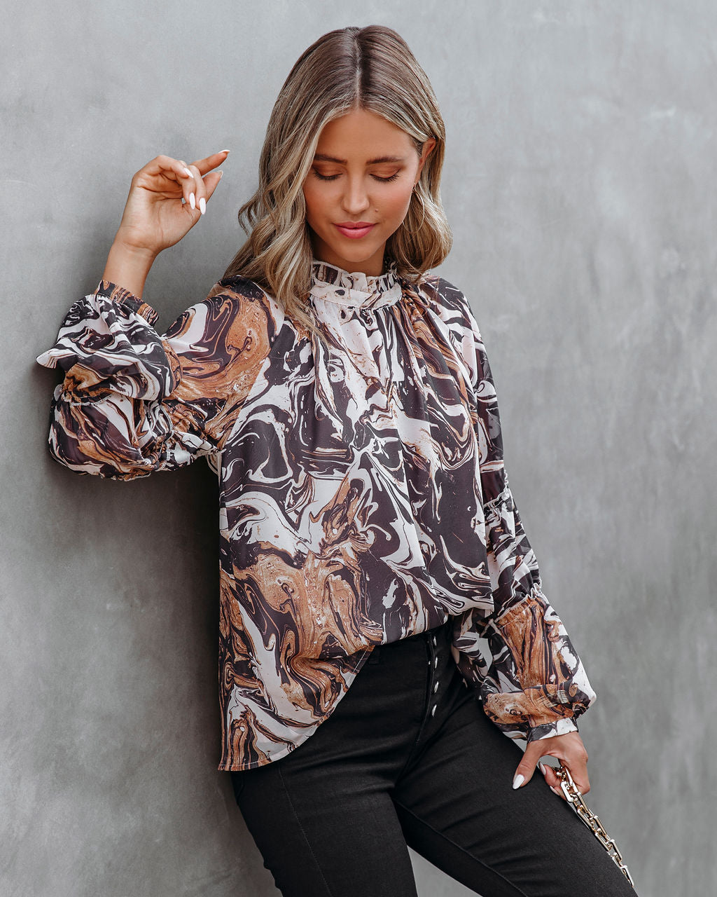Show Love Printed Ruffle Sleeve Blouse