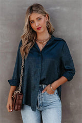 Thiago Satin Embossed Button Down Blouse - FINAL SALE