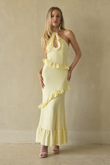 Solid Ruffled Halter Maxi Dress