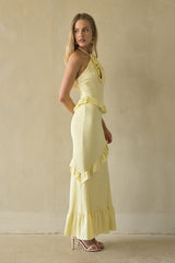 Solid Ruffled Halter Maxi Dress