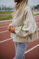 Beige Pleated Drop Shoulder Jacket