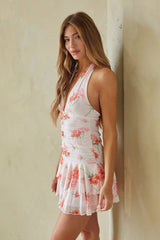 Pink Floral Ruffled Mini Dress
