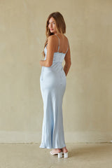 Baby Blue Lace Trim Maxi Dress
