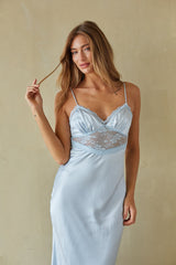 Baby Blue Lace Trim Maxi Dress