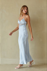 Baby Blue Lace Trim Maxi Dress