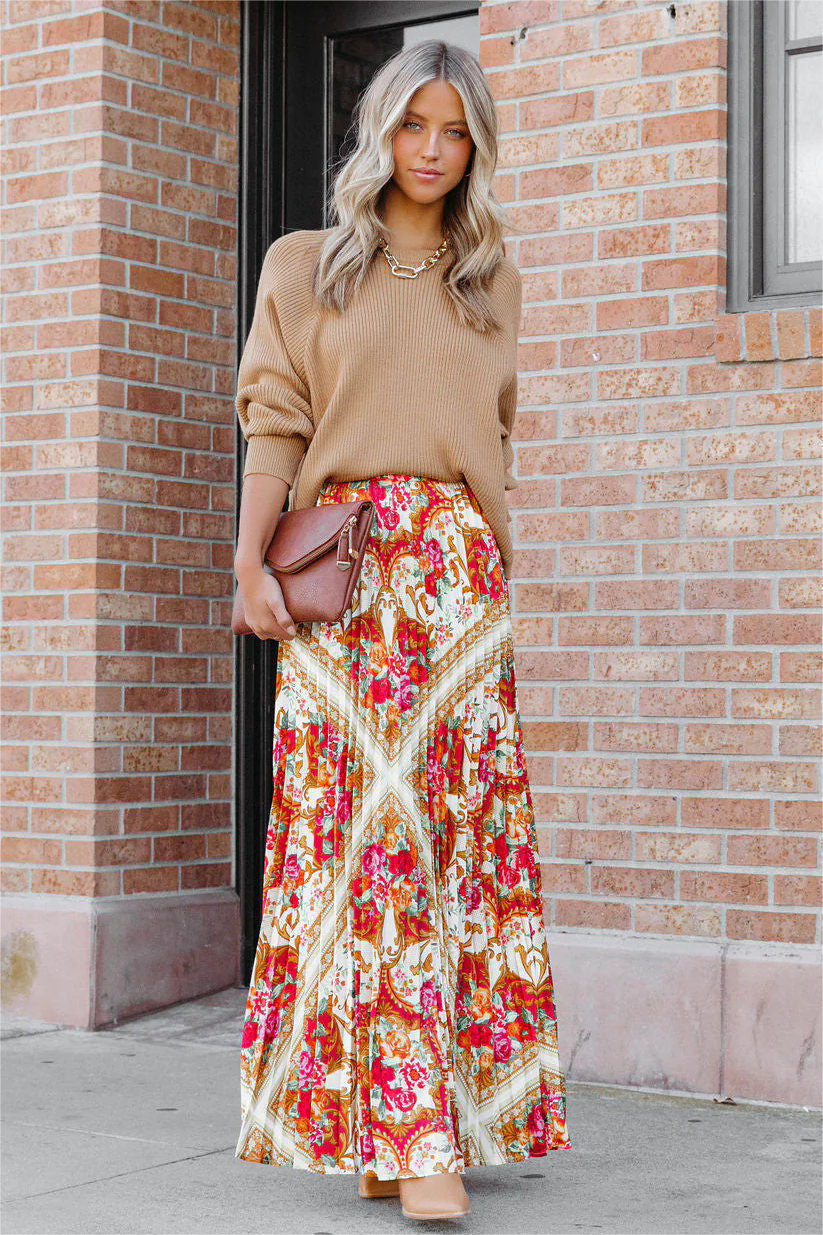 What We Give Printed Pleated Maxi Skirt