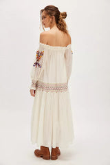 White Off Shoulder Long Sleeves Midi Dress