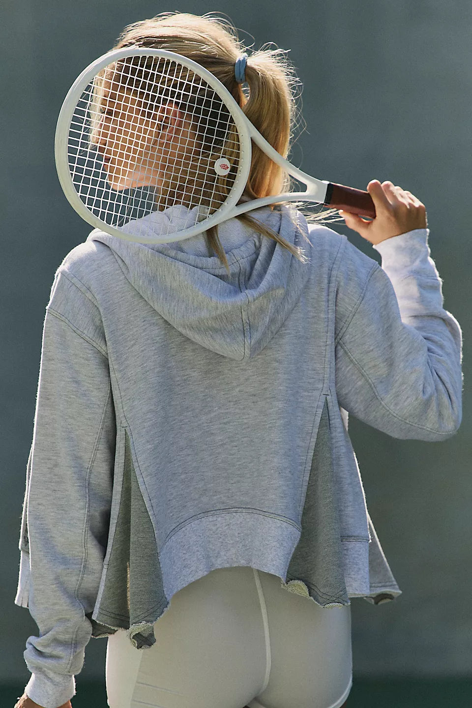 Light Grey Front Zipper Hooded Sweatshirt