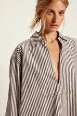 Navy Striped Print Collared Shirt