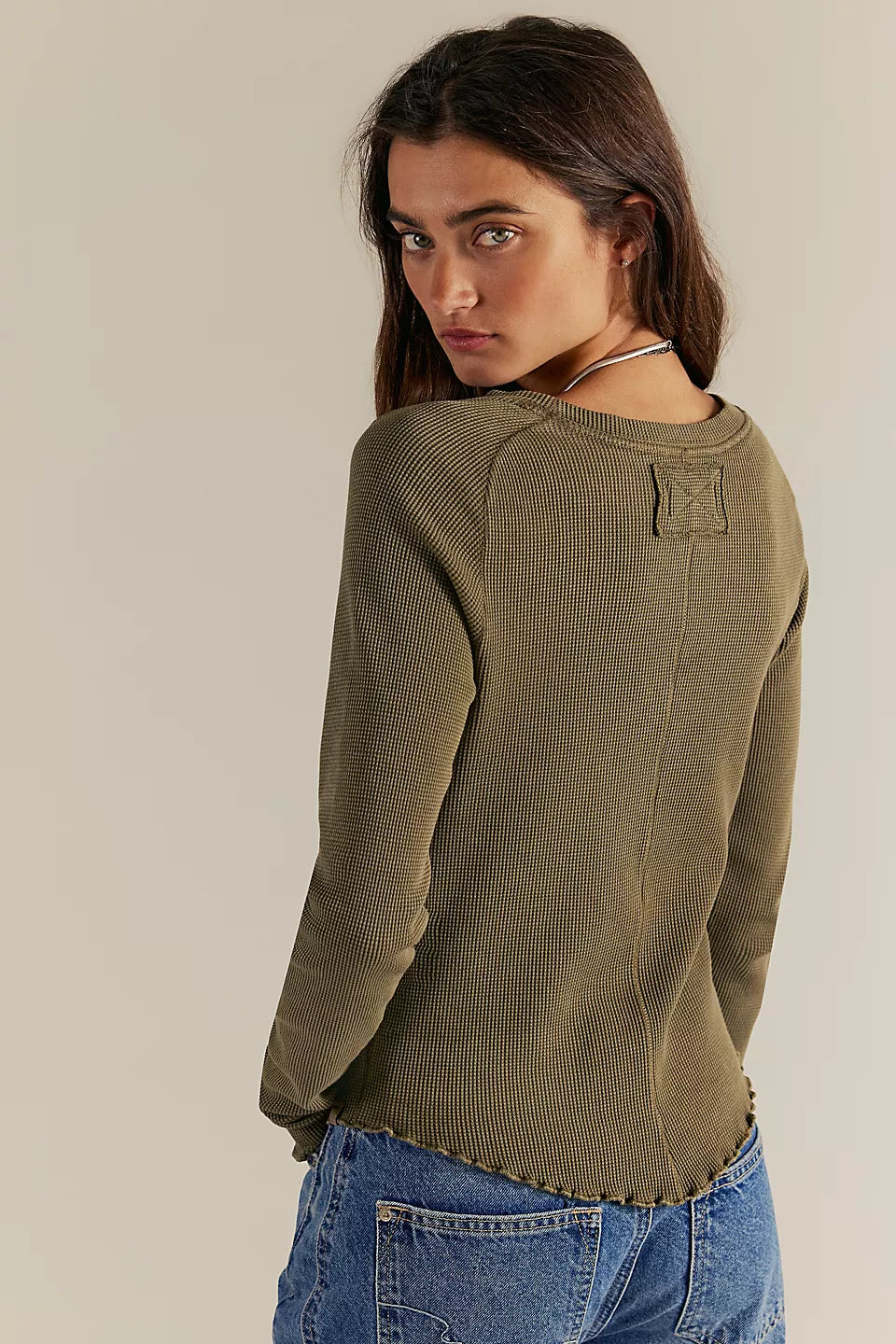 Olive Green Long Sleeved Knit T-Shirt