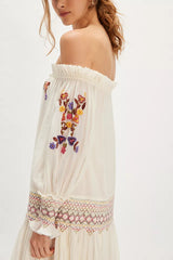 White Off Shoulder Long Sleeves Midi Dress