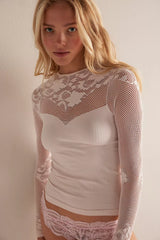 Solid Semi-Sheer Yoke Top