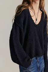 Black Drop Shoulder Knit Sweater