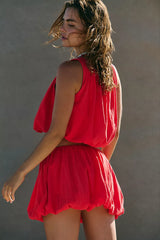 Red Tank Top and Shorts Matcing Sets