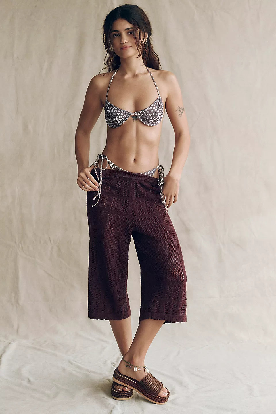 Brown Floral Tirangle Bikini Sets