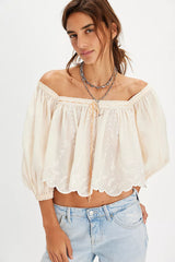 Beige Crochet Square Neck Top