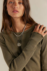 Olive Green Long Sleeved Knit T-Shirt