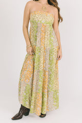 Green Floral Bandeau Midi Dress