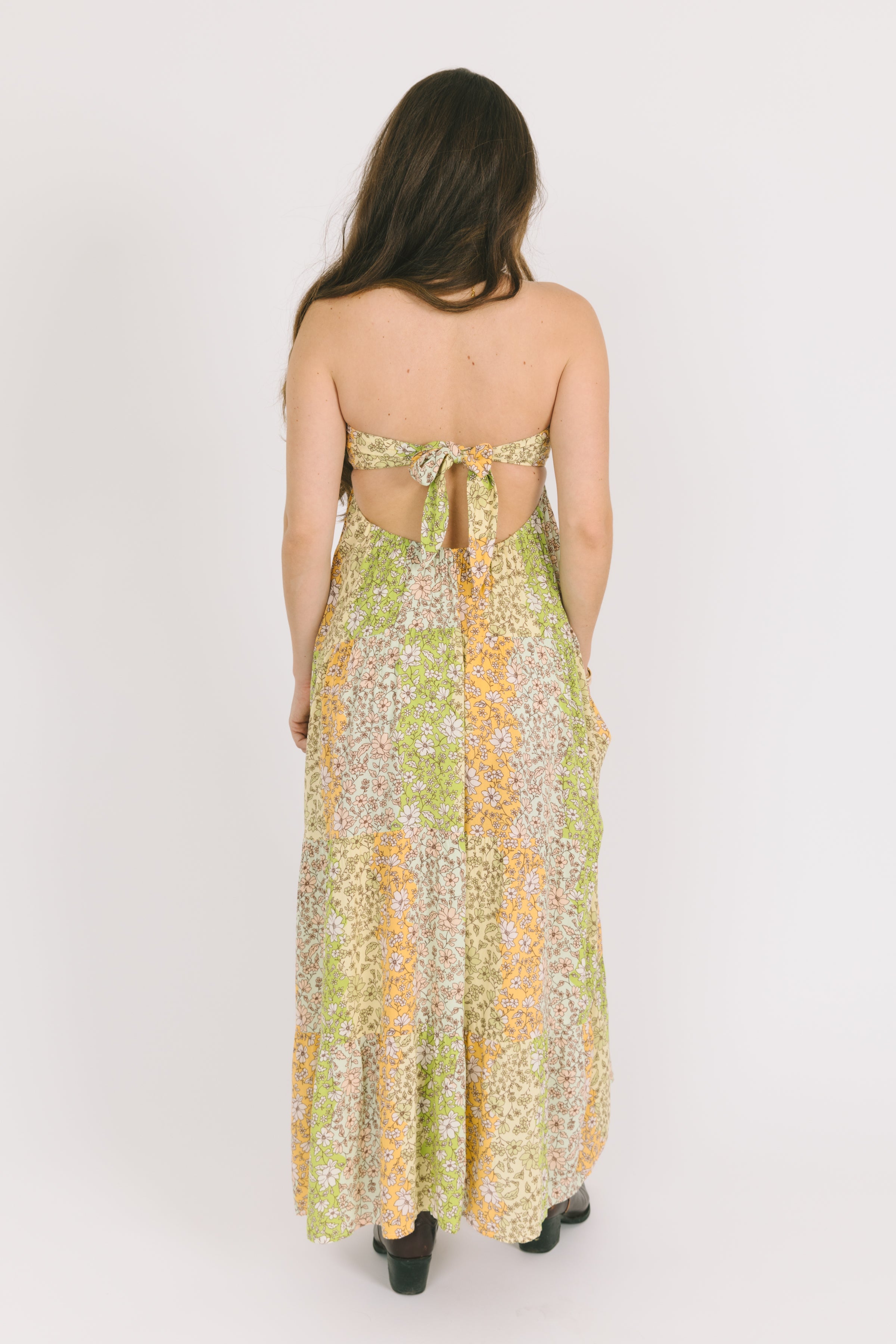 Green Floral Bandeau Midi Dress