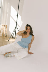 Blue Plaid One Shoulder Top