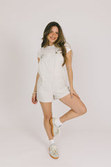 White Striped Shorts Overalls