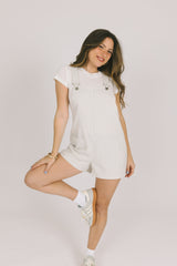 White Striped Shorts Overalls
