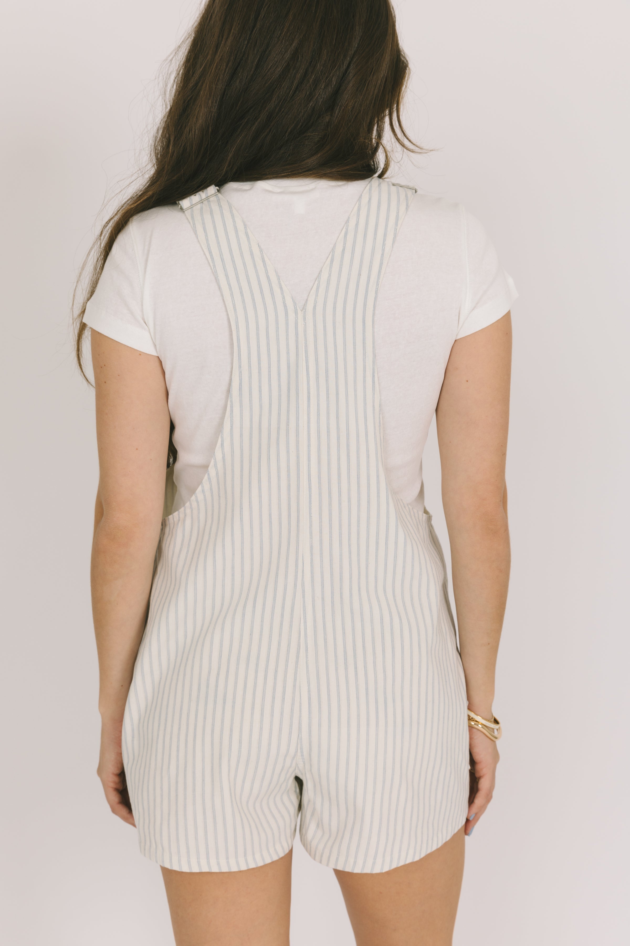 White Striped Shorts Overalls