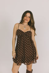 Brown Polka Dot Print Slip Dress