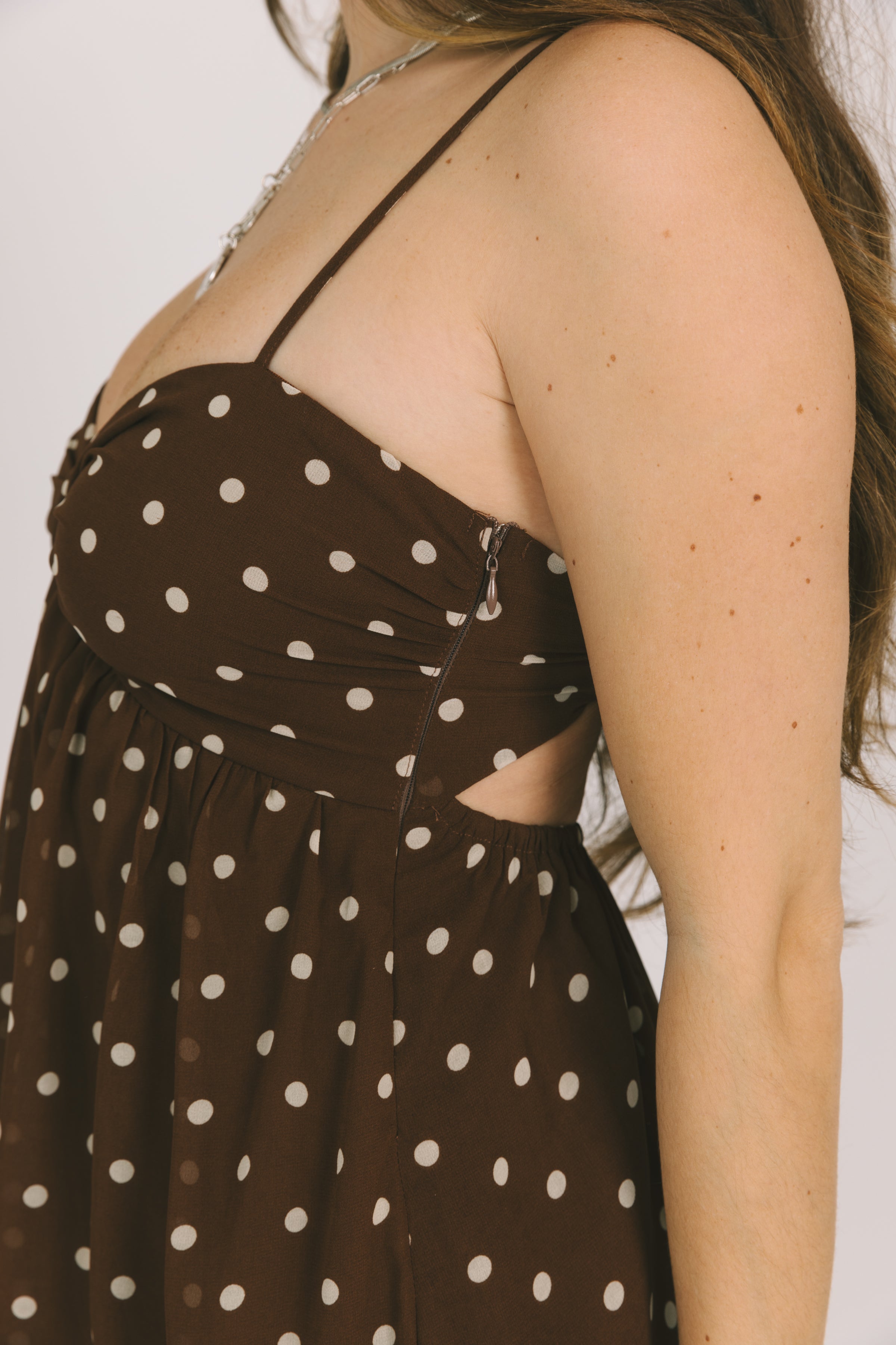 Brown Polka Dot Print Slip Dress