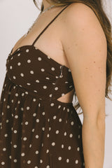 Brown Polka Dot Print Slip Dress