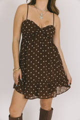 Brown Polka Dot Print Slip Dress