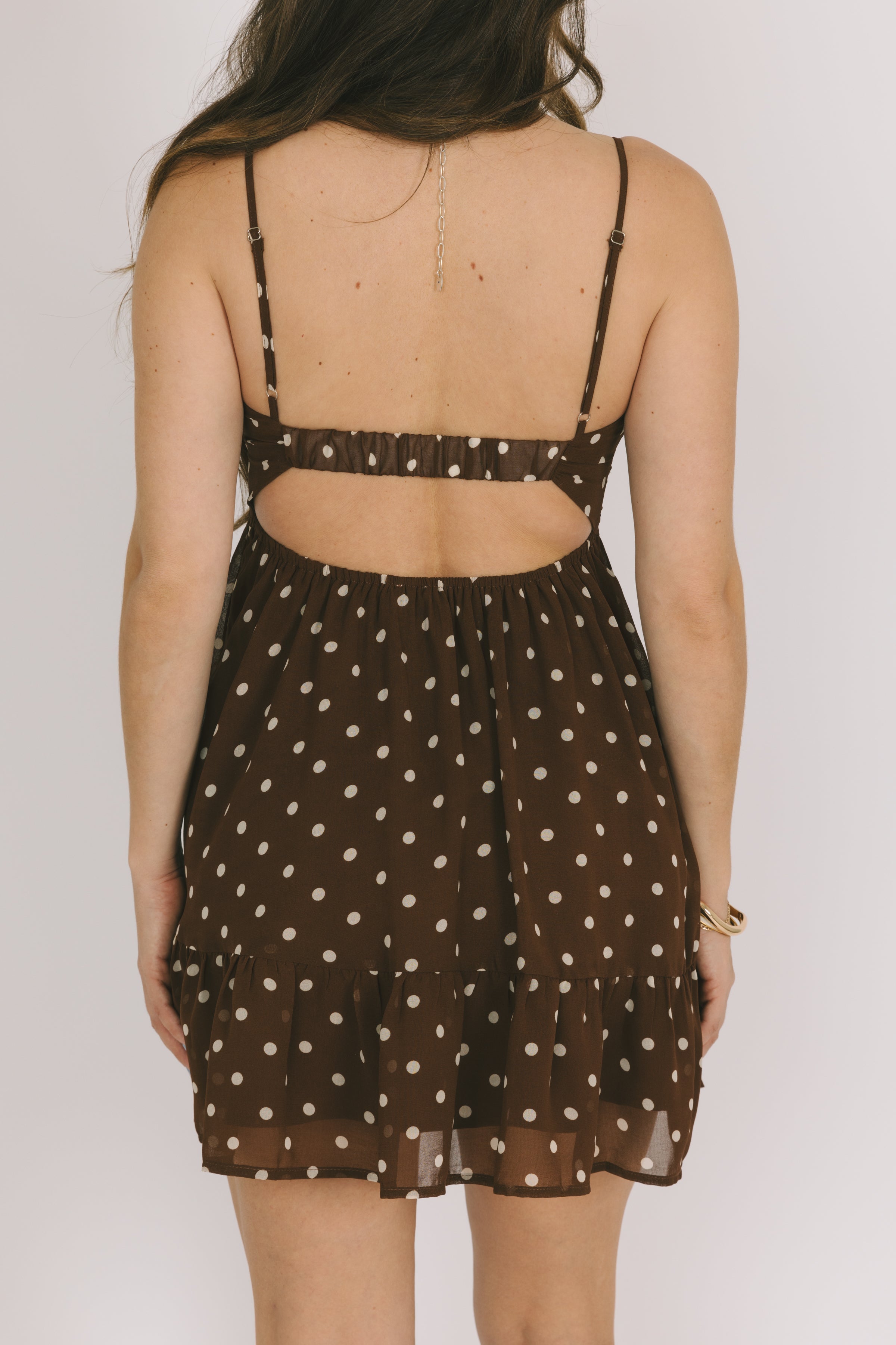 Brown Polka Dot Print Slip Dress