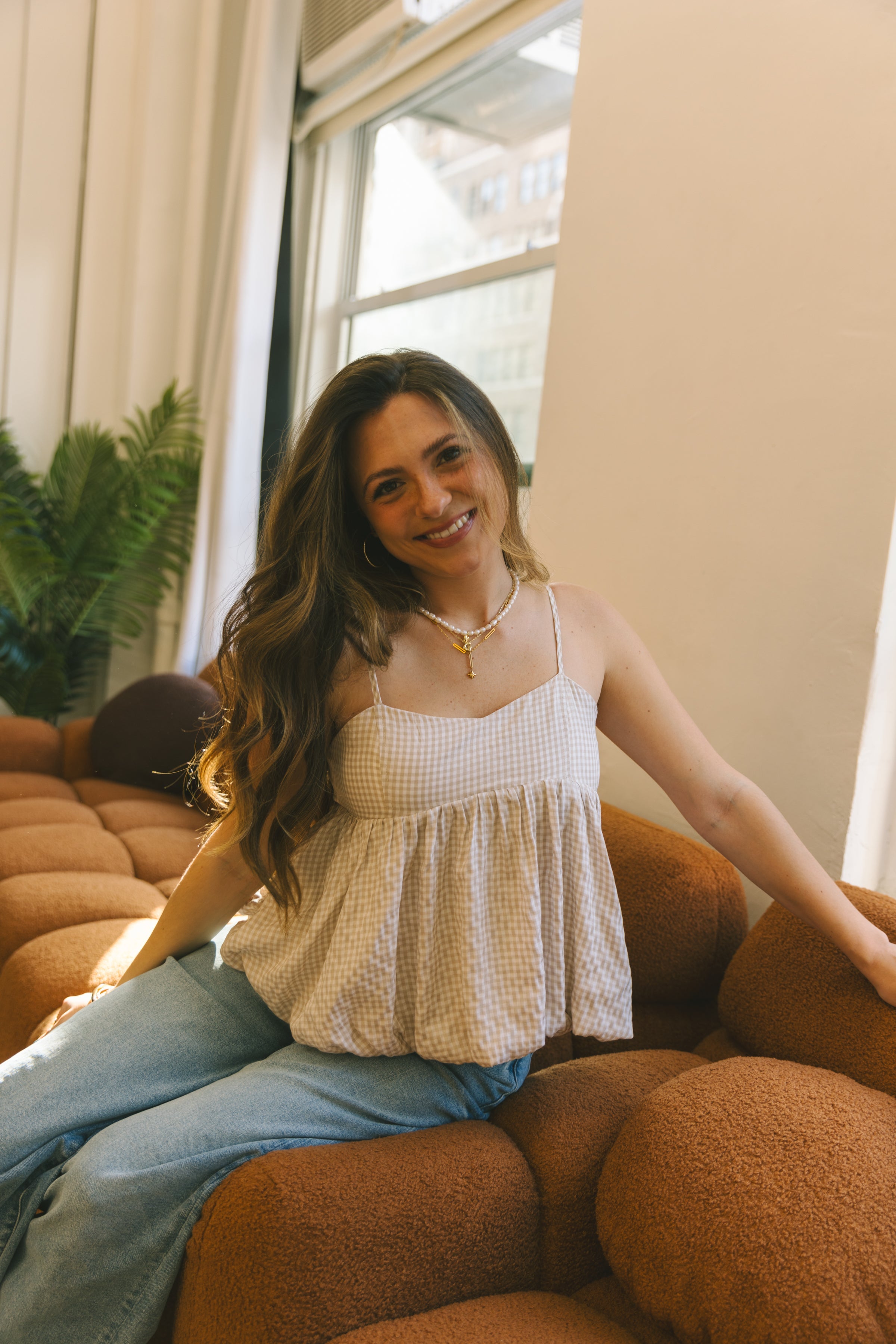 Light Khak Plaid Cami Top