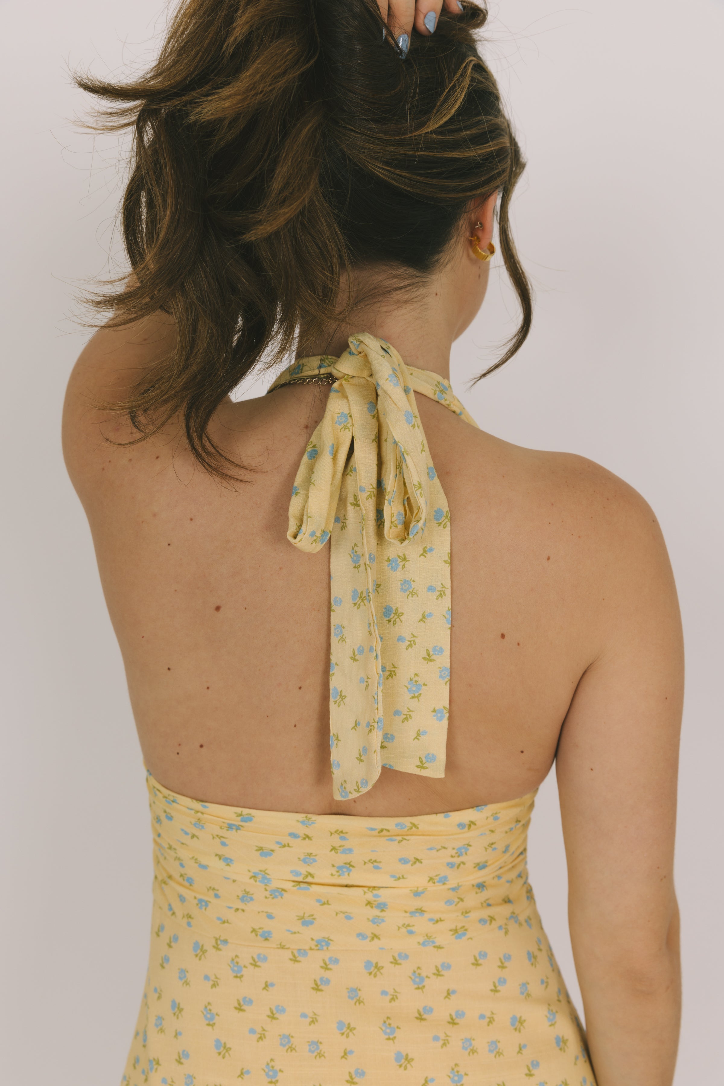 Yellow Floral V Neck Mini Dress