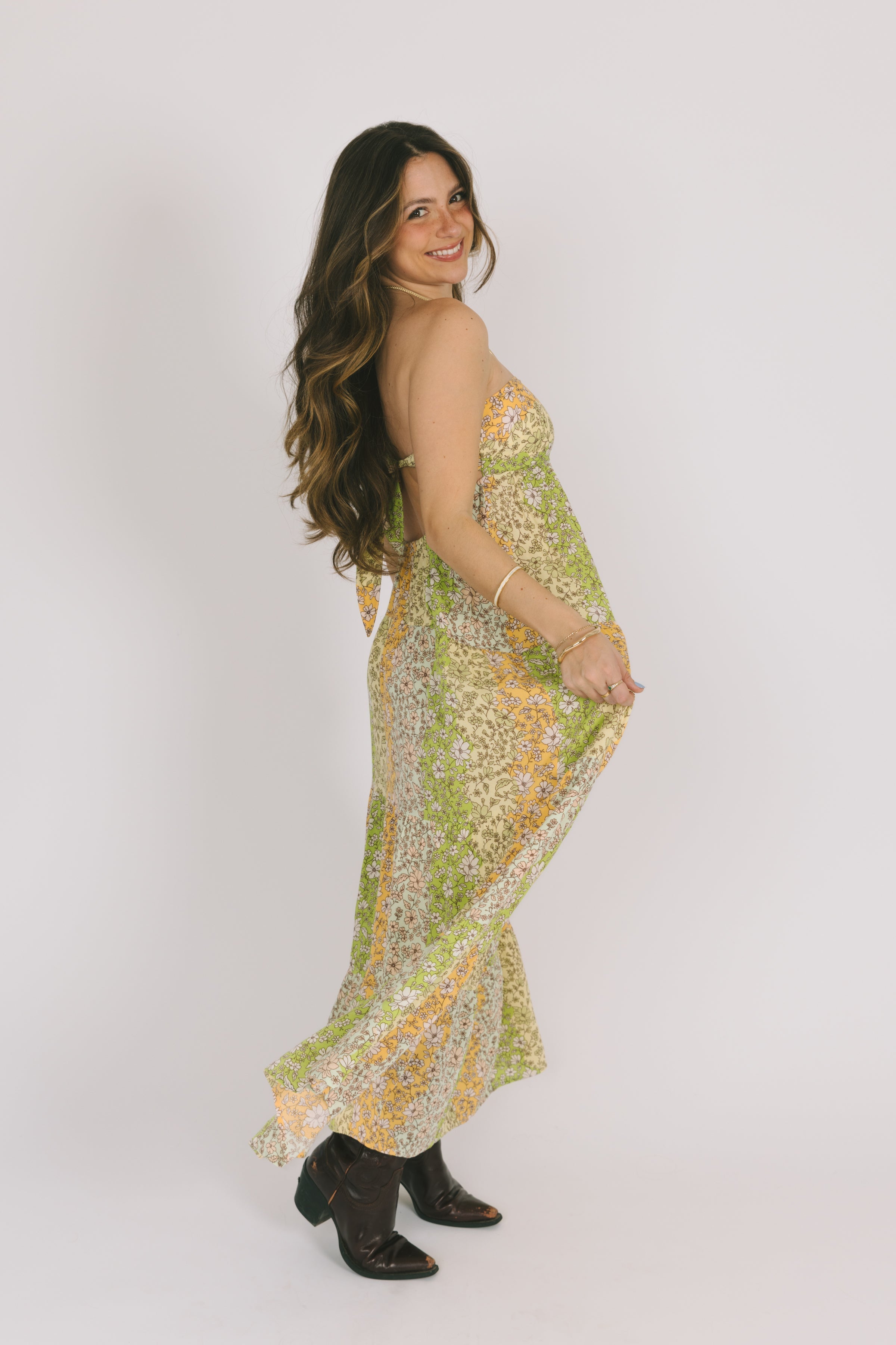 Green Floral Bandeau Midi Dress